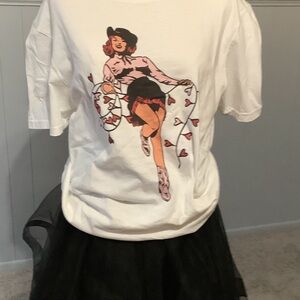 White Graphic T-Shirt with Dancing Valentine Western Roper